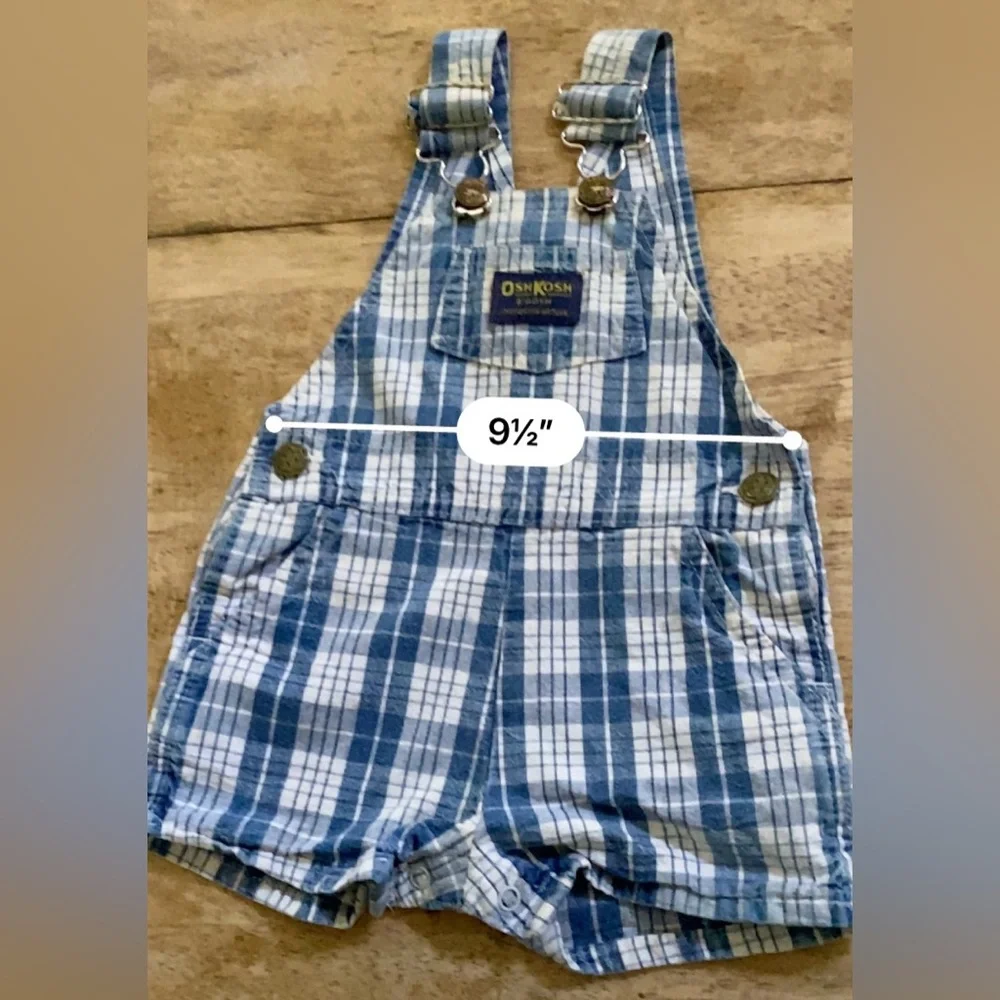 Vintage OshKosh B’Gosh Infant Size 12 Months Blue Plaid Denim Shortalls‎